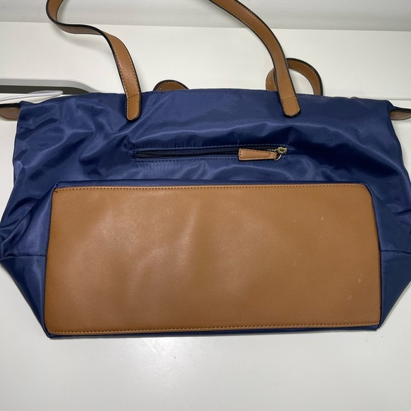 Simon’s Navy Medium Size Nylon Faux Leather shoulder Tote Handbag - Picture 13 of 13